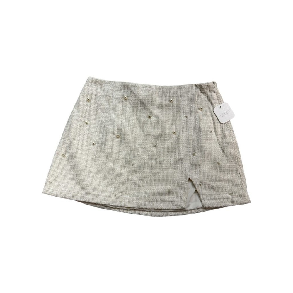 Altar'd State Ivory Tweed Mini Skirt Pearl Embellished Lined XL NWT Boucle